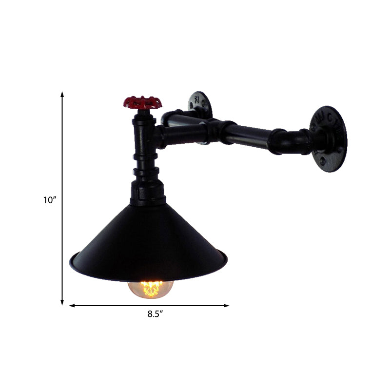1 cabeza de metal de montaje de montaje de montaje vintage industrial tono cónico negro iluminación de pared de comedor con tubo de plomería