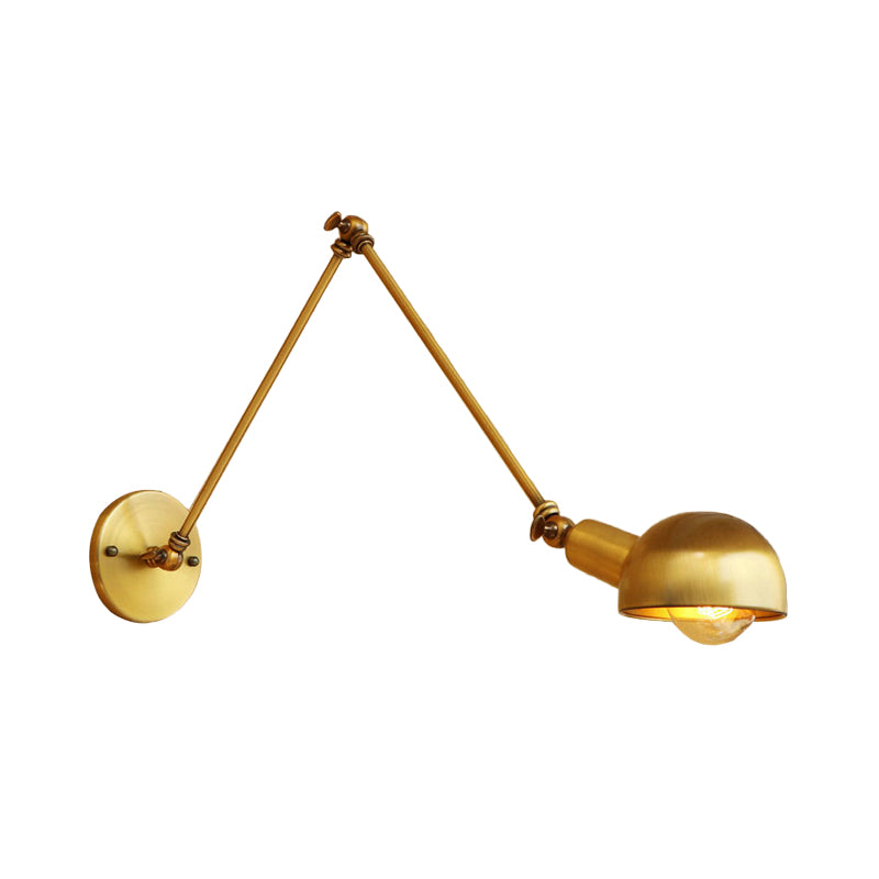1 Bulb Reading Wall Lamp Retro Style Bowl Shade Iron Adjustable Wall Lighting in Brass for Study Room
