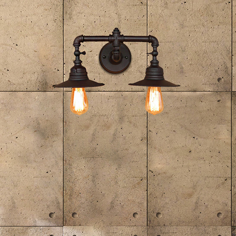 Flared Shade Bedroom Wall Lamp Sconce Industrial Metal 2 Lights Black Finish Wall Mounted Light