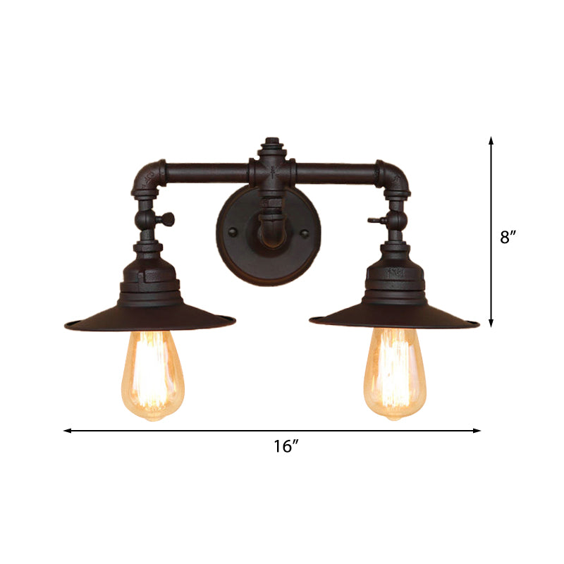 Flared Schatten Schlafzimmer Wandlampe Leuchte Industriemetall 2 Lichter Schwarz Finish Wandmontage Licht montiert