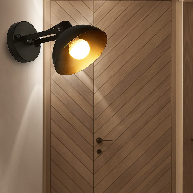 1 Kopfwandleuchte mit Kuppelschatten Metall Industrial Style Innenwandlampe in Schwarz