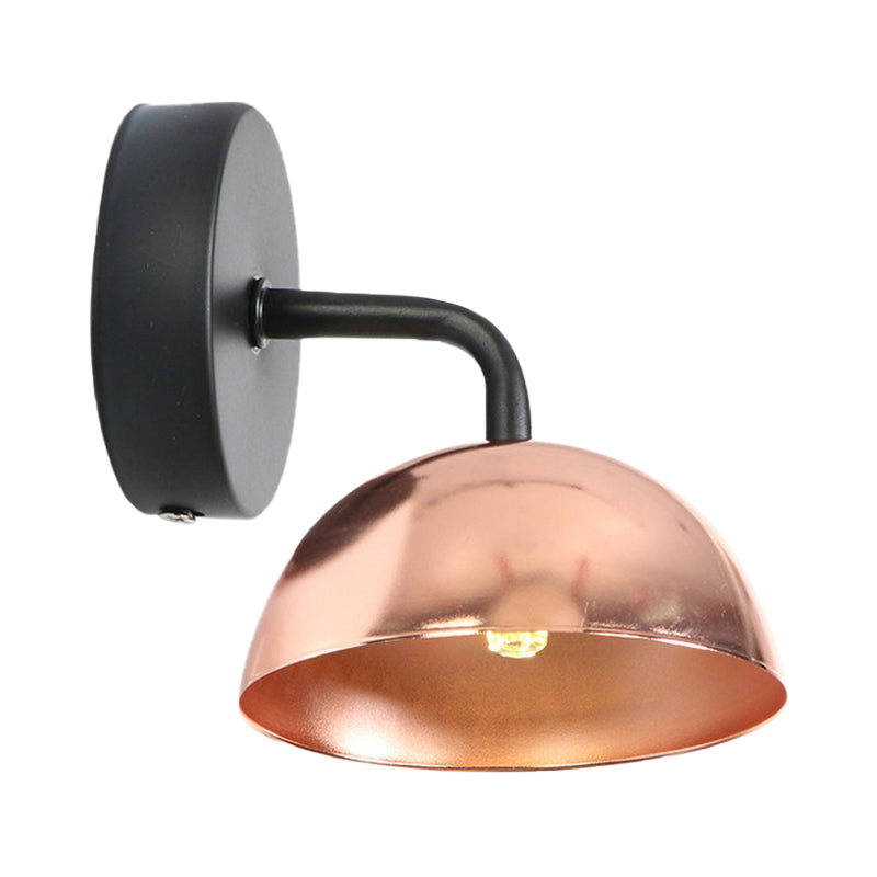 1 Light Wall Sconce Industrial Dome Shade Metal Down Wall Light with Curved Arm in Black/Brass for Bedroom