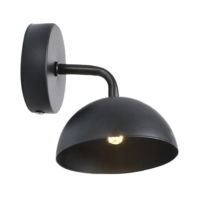 1 Light Wall Sconce Industrial Dome Shade Metal Down Wall Light with Curved Arm in Black/Brass for Bedroom
