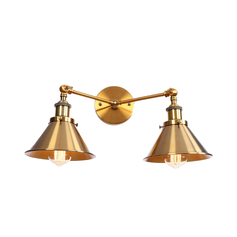 Tire d'ombrage effilée Mur mural Fixture industriel vintage 2 têtes Moup de serrage de la ferme Lumière en noir / laiton