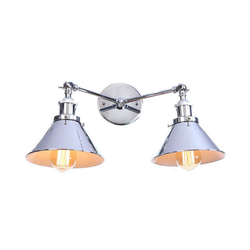 Tire d'ombrage effilée Mur mural Fixture industriel vintage 2 têtes Moup de serrage de la ferme Lumière en noir / laiton