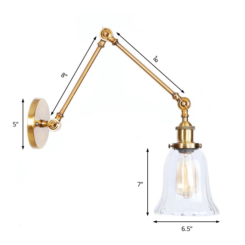 Luz de pared acampanada de latón estilo vintage vidrio transparente de textura 1 Luz de la sala de estar Light Lights
