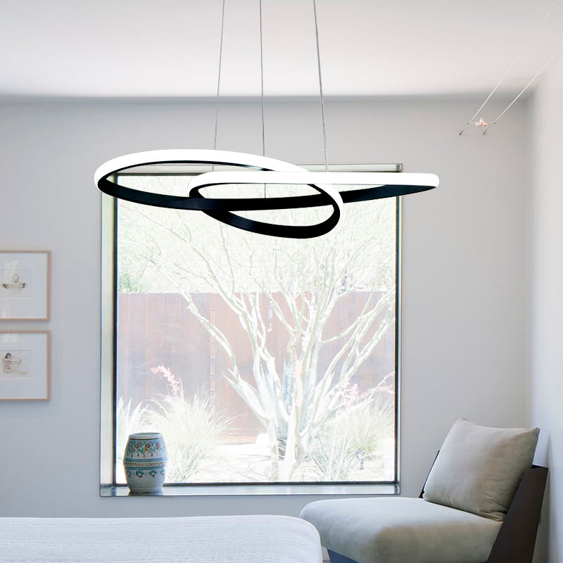 Twisted Chandelier Pendant Modern Acrylic Black Hanging Ceiling Light in Warm/White Light