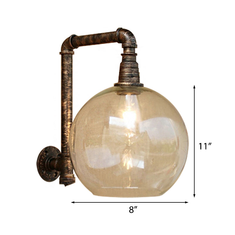 Globe Stairway Wall Lamp Industrial Clear Glass 1 Light Aged Brass Wall Mount Light with Angle Pipe, 8"/10" Width