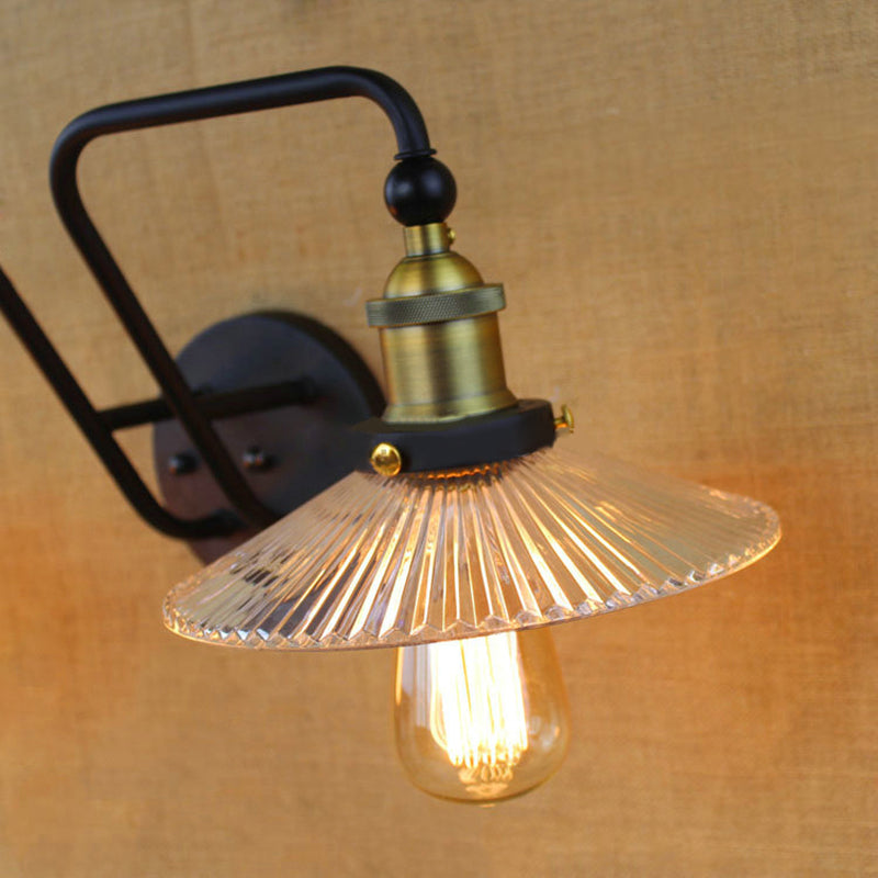 Kegel Wohnzimmer Wandleuchte Industrial Rippenglas 2 Licht schwarze Leuchte für Schlafzimmer