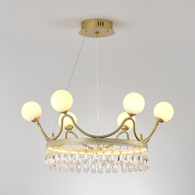 Gold Crown Ceiling Chandelier Contemporary 6/8-Light Cut Crystal Suspended Lighting Fixture