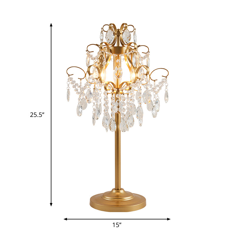 Lampada da tavolo in cristallo sfaccettato a cascata in stile moderno con 2 lampadine, lampada da notte in ottone per salotto