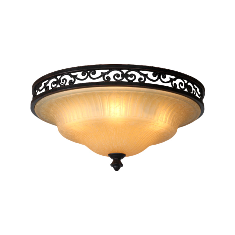 Black Cover Lid Flush Light Traditional Fluted Glass Dining Hall LED Flush Ceiling Lighting, 16.5"/21" Width