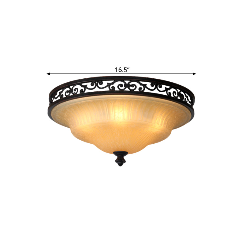 Black Cover Lid Flush Light Traditional Fluted Glass Dining Hall LED Flush Ceiling Lighting, 16.5"/21" Width