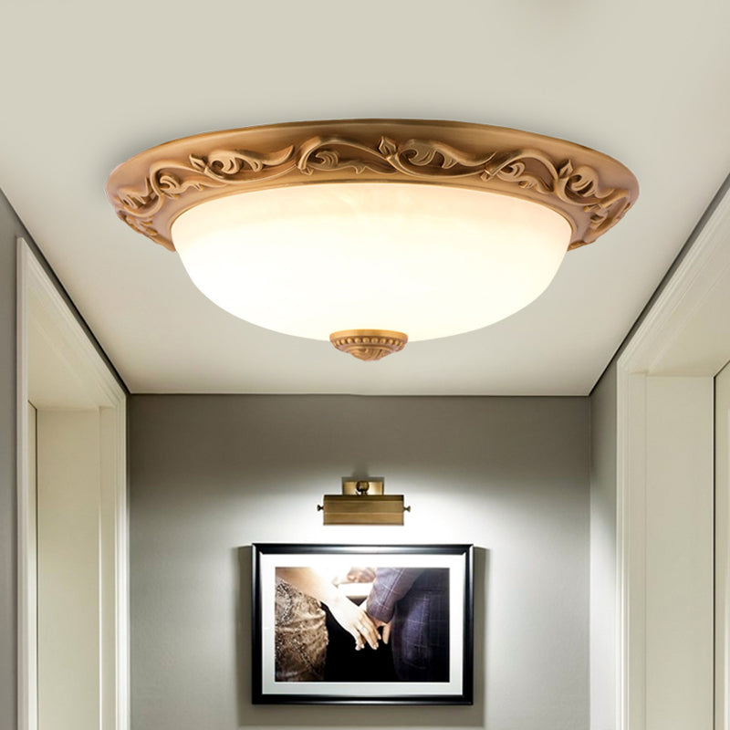 Retro Style Dome-Shaped Flush Mount Milky Glass LED Ceiling Fixture in White for Drawing Room, 12"/16"/19.5" W