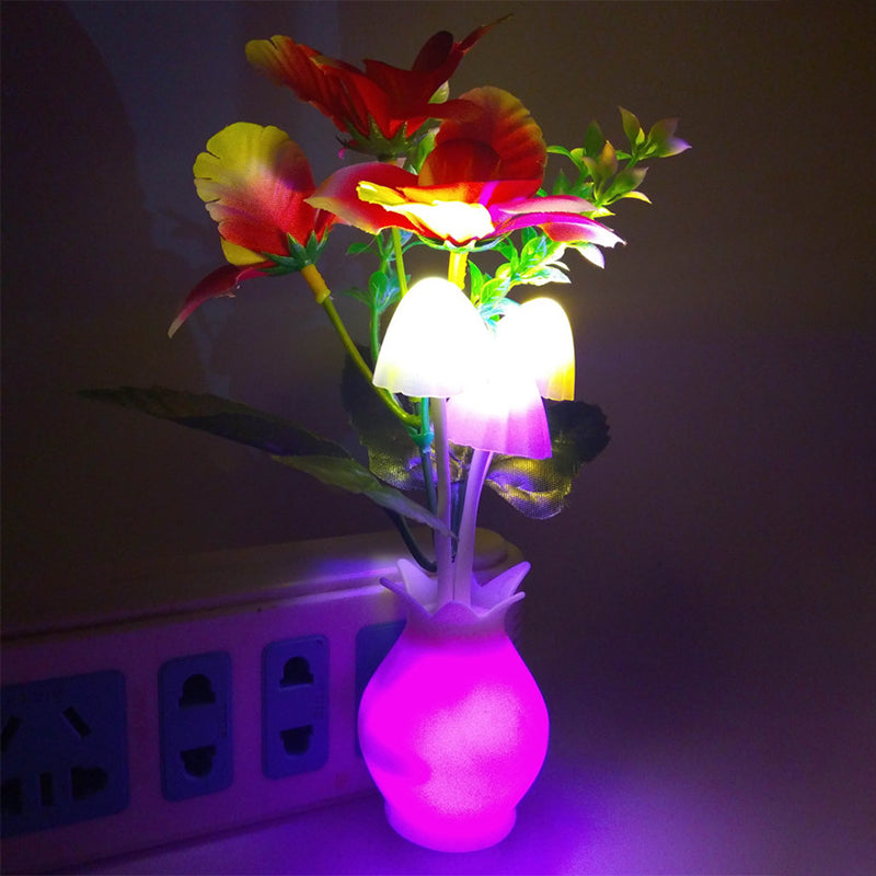 Modern Stylish Plug-in LED Night Light Red Phalaenopsis Wall Lamp with Plastic Shade, Multicolored Light