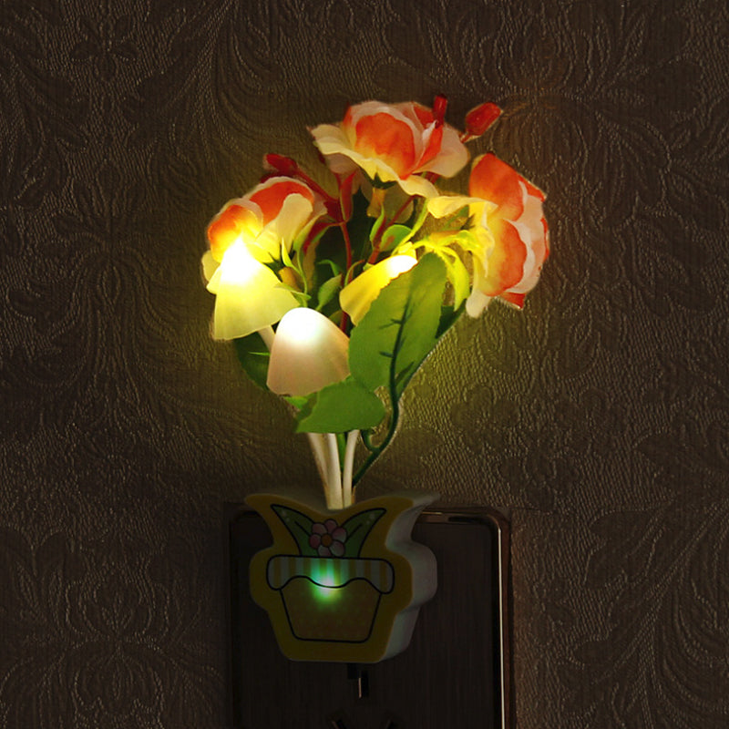 Plastic Blooming Flower Wall Nightlight Contemporary Yellow/Pink/Peach LED Night Lighting with Plug