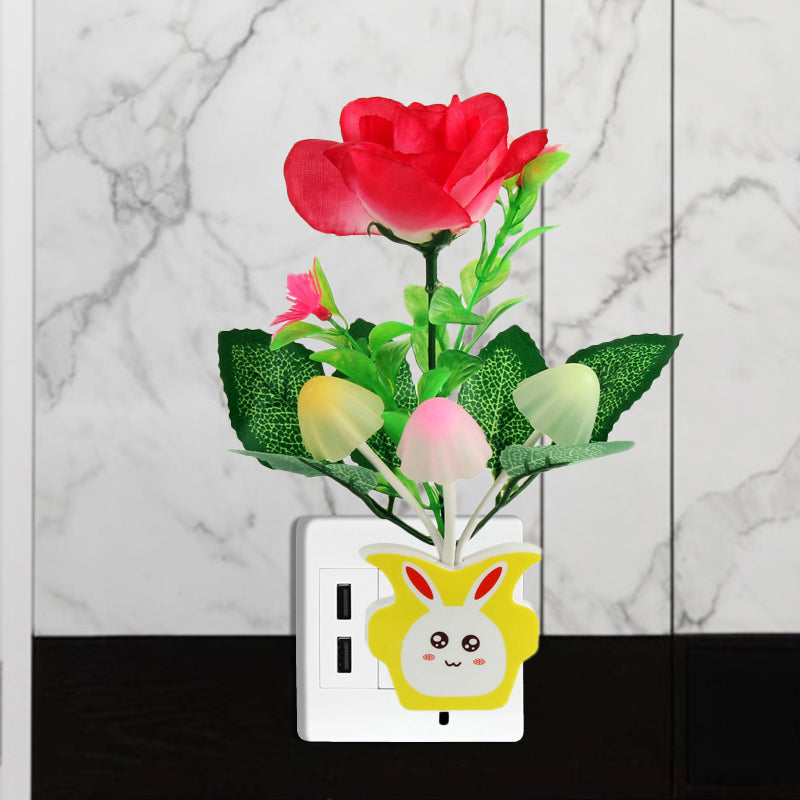 Plastic Blooming Flower Wall Nightlight Contemporary Yellow/Pink/Peach LED Night Lighting with Plug