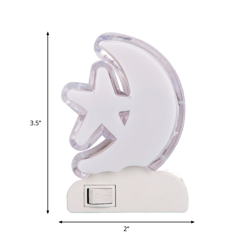 Crescent and Star Plug in Wall Light Cartoon Plastic Kids Bedside LED Night Lamp in White