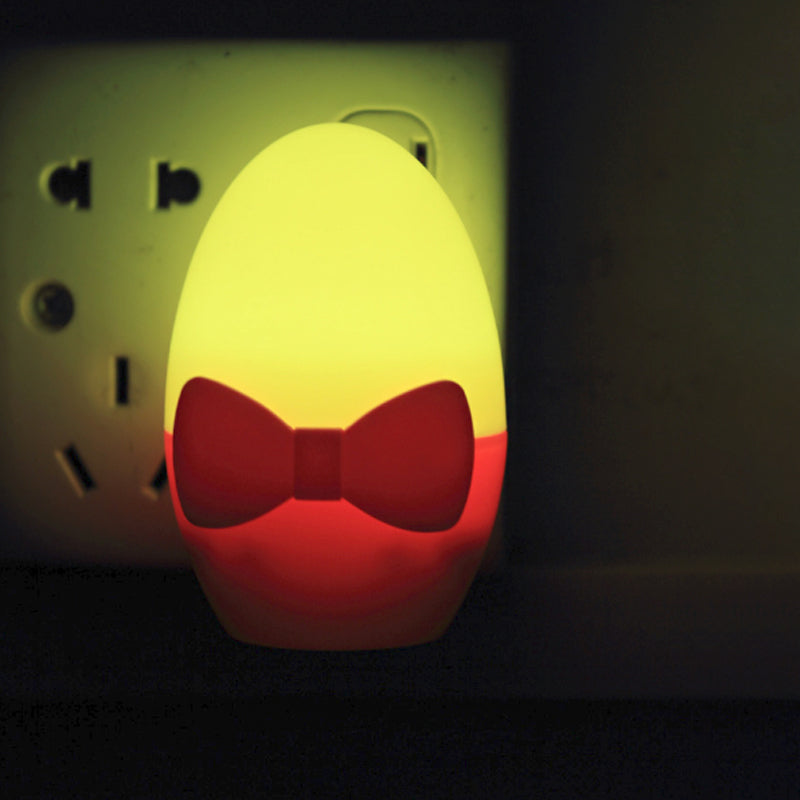 Kids Egg Shaped Mini Night Light Plastic Bedside LED Wall Lamp with Plug in Yellow-Red