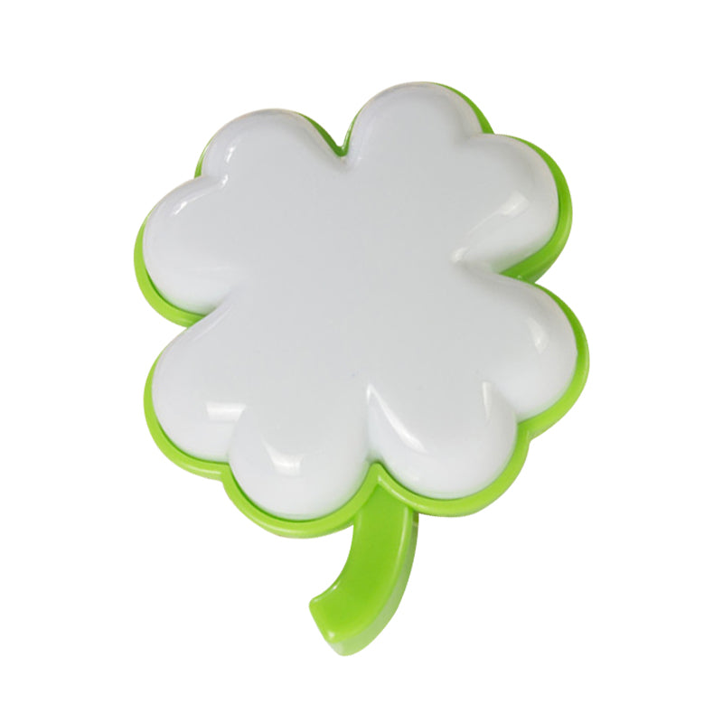 Kids Clover Mini Plug in Night Light Plastic Bedside LED Wall Lighting in Green and White