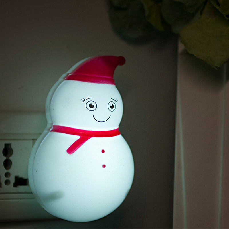 Kids Snowman Plastic Plastic Lamp Plug-in Plug-in Luce a parete a LED in rosso e bianco per la stanza dei bambini