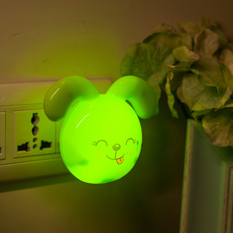 Doggy Mini Plug in Night Light Cartoon Plastic Kids Bedside LED Wall Lamp in Green