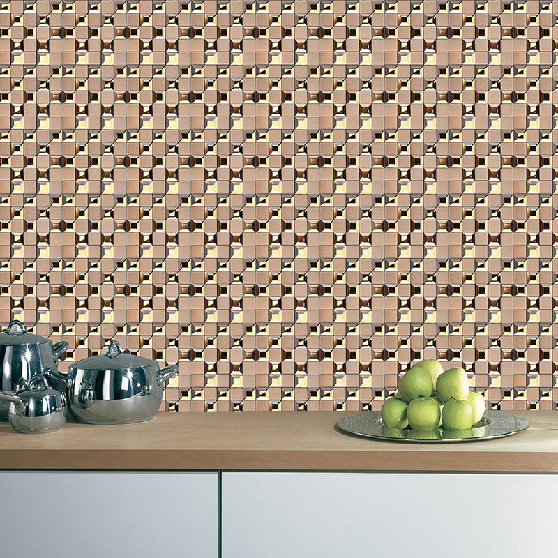 Modern Geometry Check Wallpaper Panels Brown Peel and Stick Wall Art for Bathroom