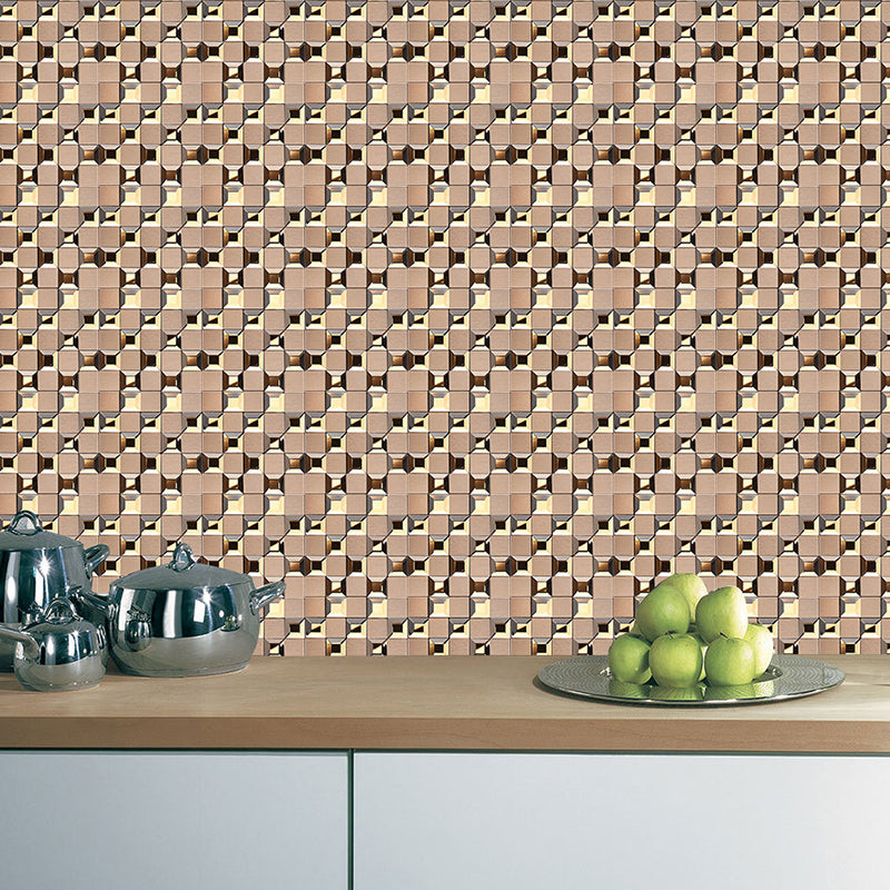 Modern Geometry Check Wallpaper Panels Brown Peel and Stick Wall Art for Bathroom