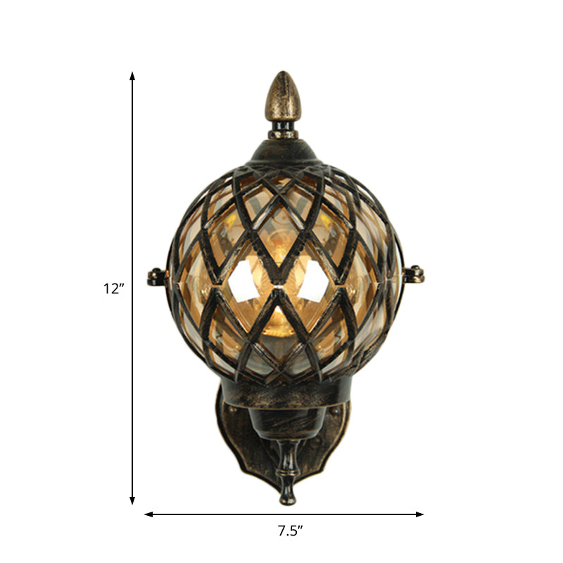 1 Leichte Bernsteinglas Wandleuchte Licht Industrial Black Globe Esszimmer Beleuchtung mit Käfig