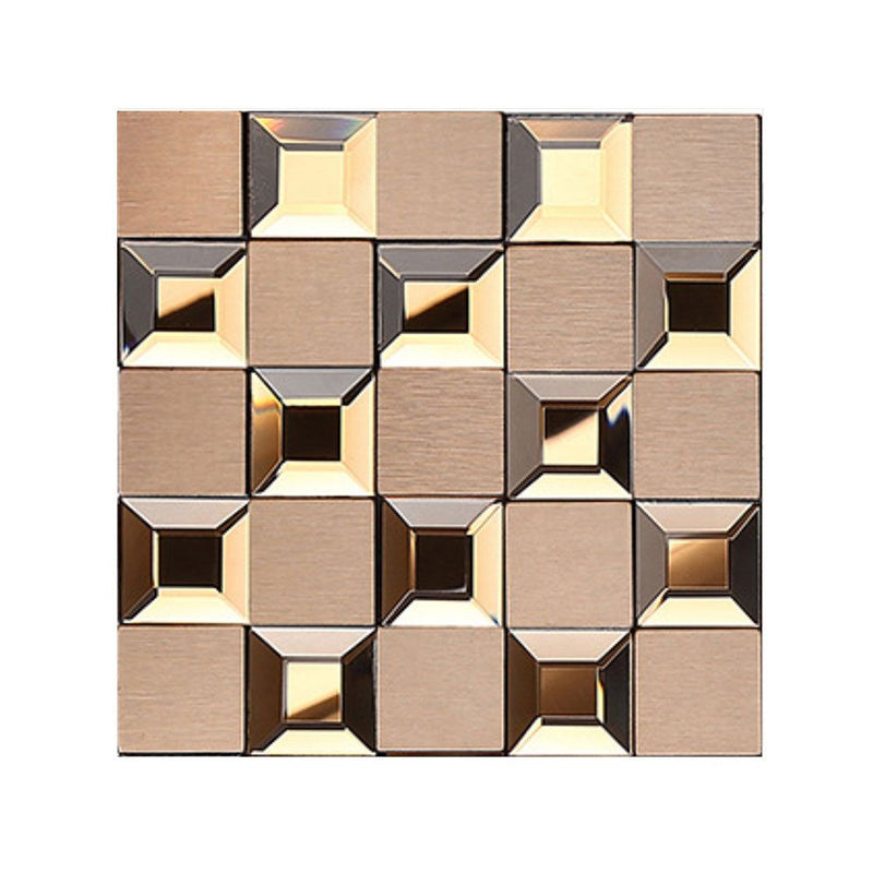 Modern Geometry Check Wallpaper Panels Brown Peel and Stick Wall Art for Bathroom