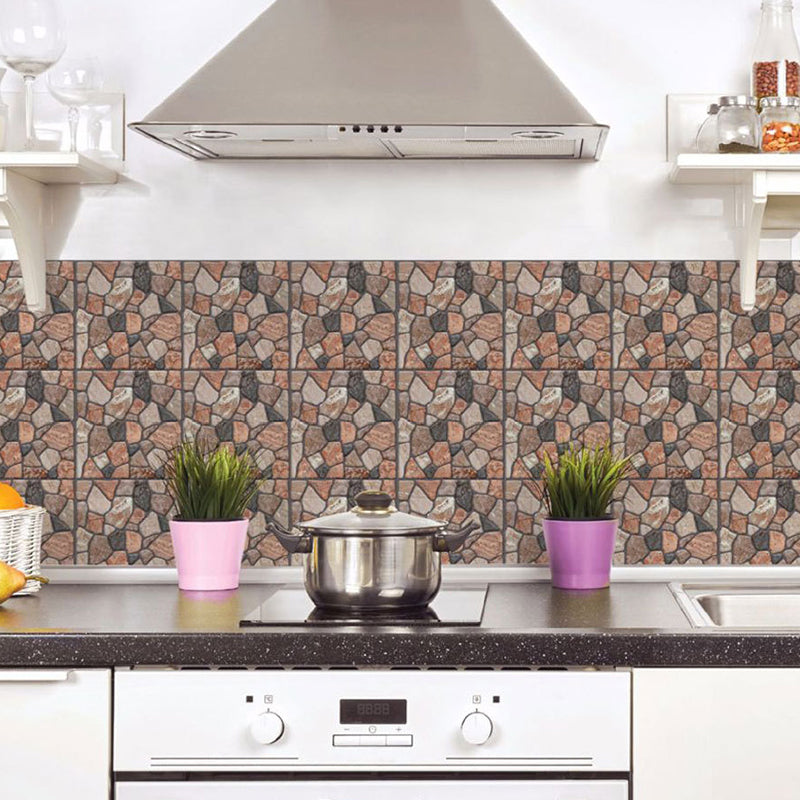 Rural Pebbled Adhesive Wallpaper Panels Brown Bathroom Wall Covering, 12' L x 12" W