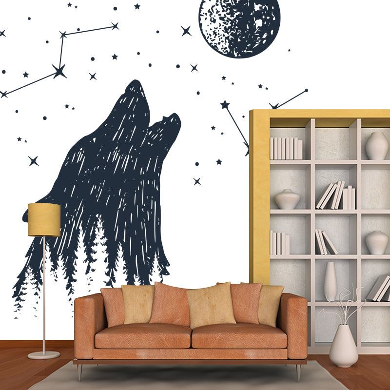 Contemporary Sirius Mural Wallpaper Black-White Constellation Wall Art for Bedroom