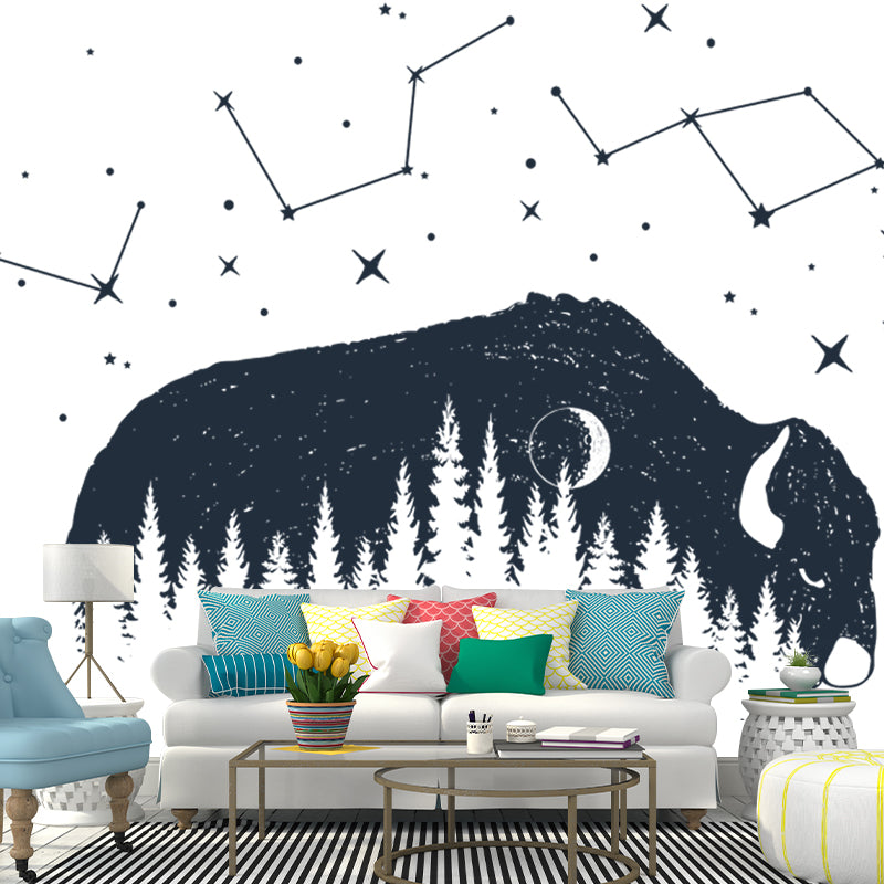 Black-White Taurus Mural Decal Moisture Resistant Wall Decor for Living Room, Custom Print