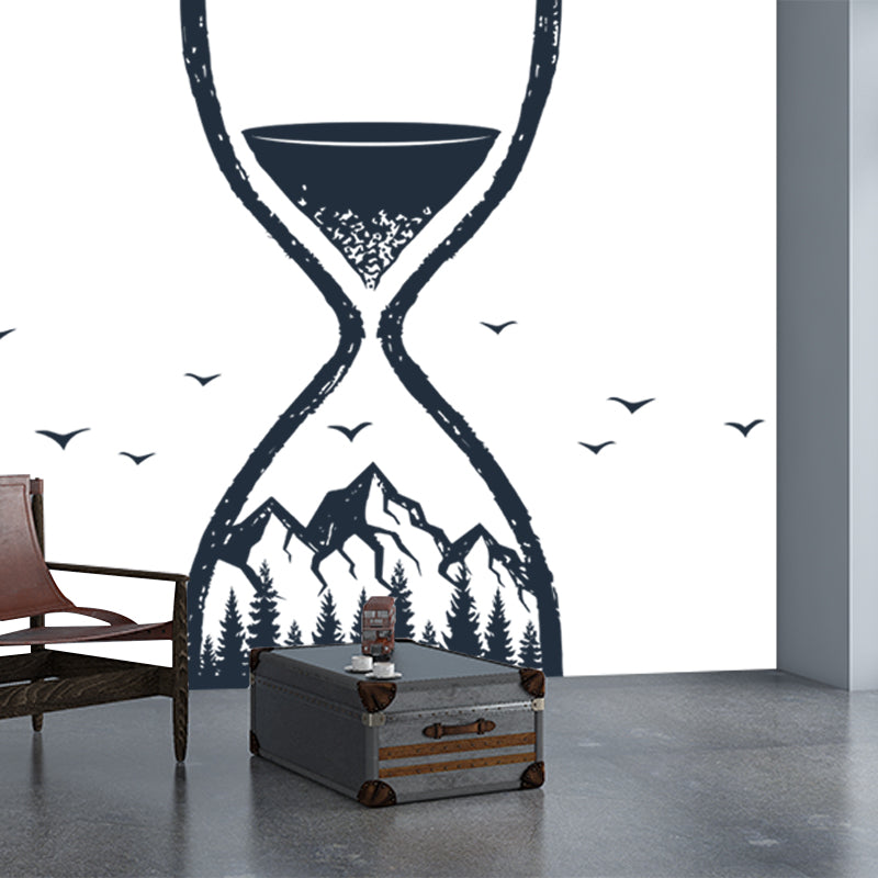 Large Hourglass Wallpaper Mural Black-White Non-Woven Cloth Wall Decor, Washable, Custom Made