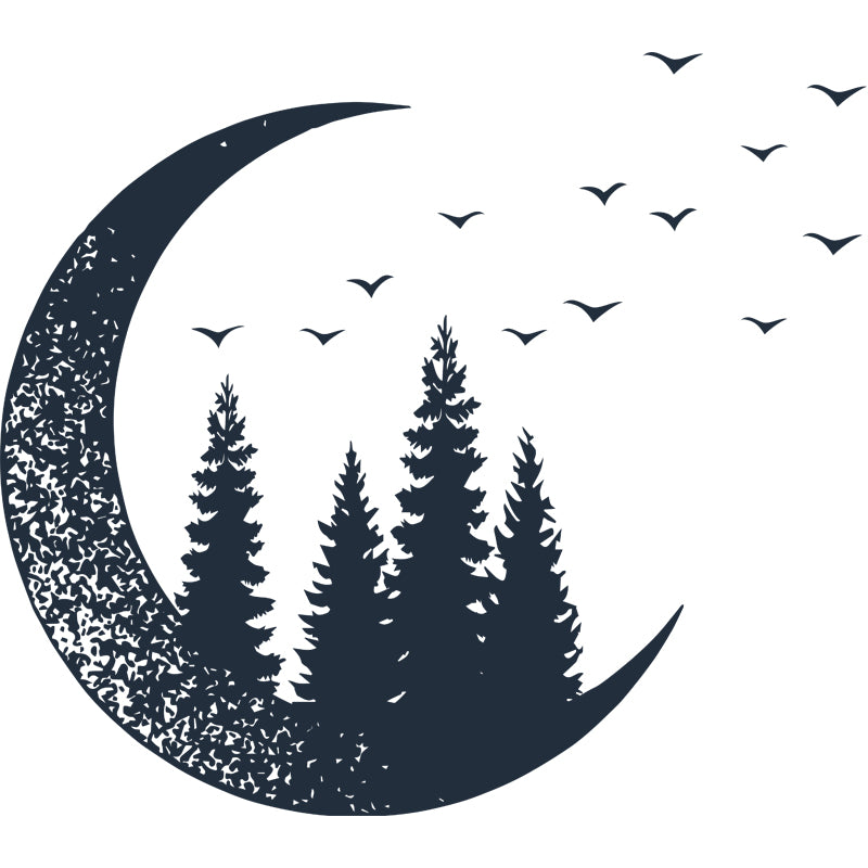 Creative Crescent and Forest Mural for Girls Bedroom, Black-White, Made to Measure