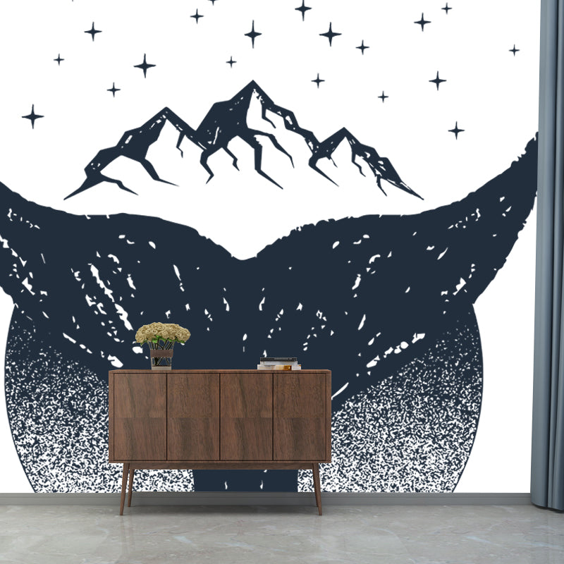 Whale Tail and Mountain Mural in Black-White Contemporary Wall Art for Home Gallery