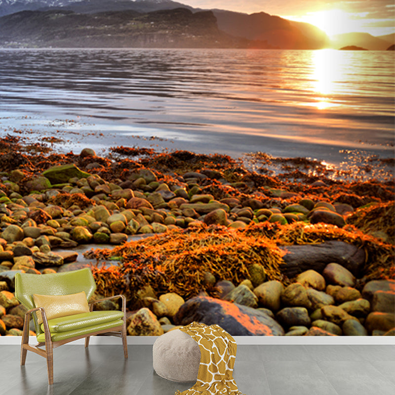 Riverside Pebbles and Mountain Mural Modern Moisture Resistant Bedroom Wall Art, Custom Print