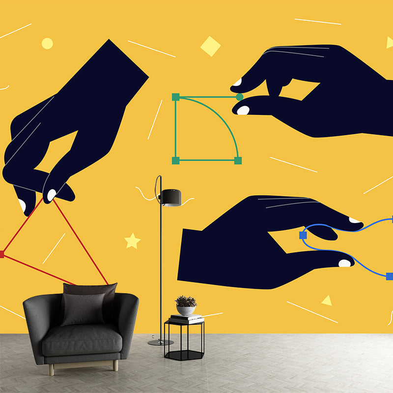 Modern Art Geometry Wall Mural Black-Yellow Moisture Resistant Wall Covering for Home