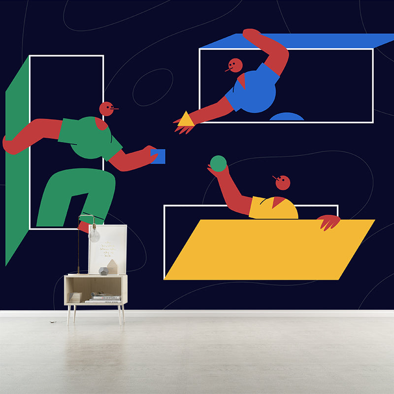 Illustration Exchange Drawing Mural Whole Wall Art for Living Room, Custom Printed