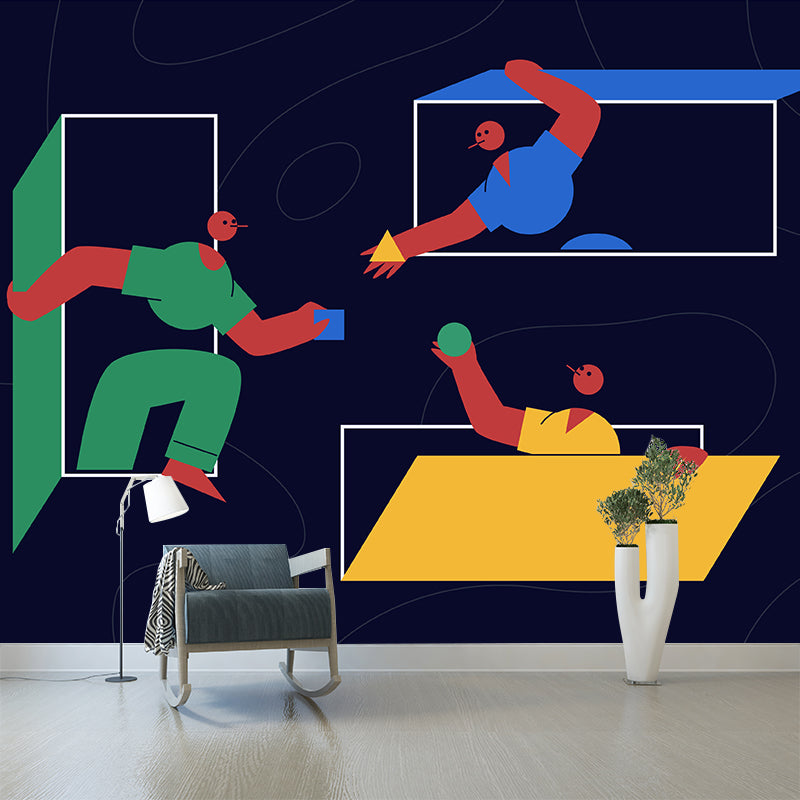 Illustration Exchange Drawing Mural Whole Wall Art for Living Room, Custom Printed