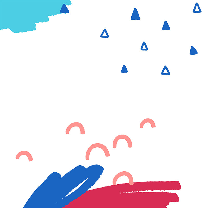 Kids Scribbles Mural Wallpaper Blue-Red Arch and Triangle Pattern Wall Art for Nursery