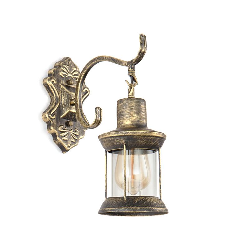 1 luminaire mural de kérosène de bulbe Éclairage en verre transparent en bronze en bronze avec motif sculpté