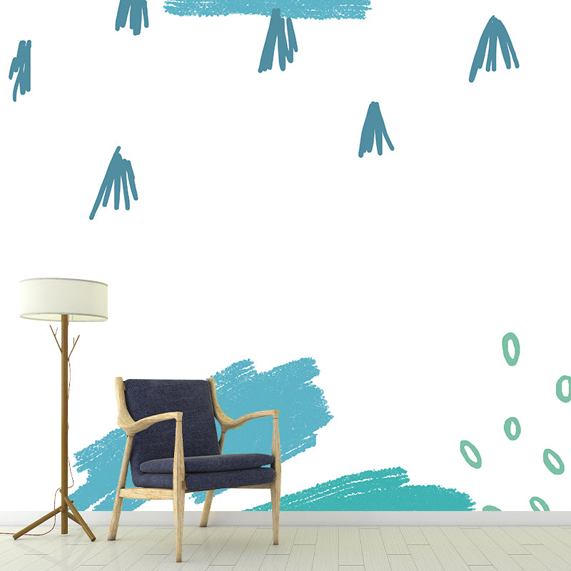 Big Brushstroke Mural Kids Style Simple Abstract Painting Wall Art in Blue for Bedroom