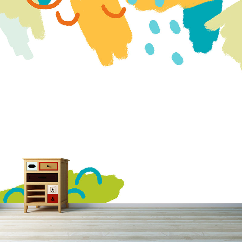 Childrens Art Raining Wallpaper Mural Yellow-Green Moisture Resistant Wall Decor for Kids Room