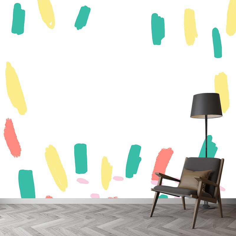 Full Size Brushstroke Mural for Kids Bedroom Abstract Wall Art in Green, Washable