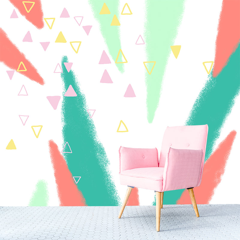 Geometry Cone and Triangle Mural Childrens Art Non-Woven Cloth Wall Covering in Green