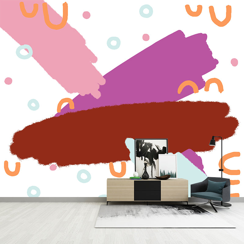 Illustration Brushstroke Mural Wallpaper Large Wall Covering for Kids Bedroom, Custom Made
