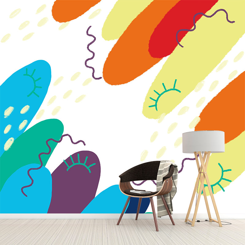 Abstract Sun and Mountains Mural Kids Non-Woven Material Wall Art in Blue-Orange