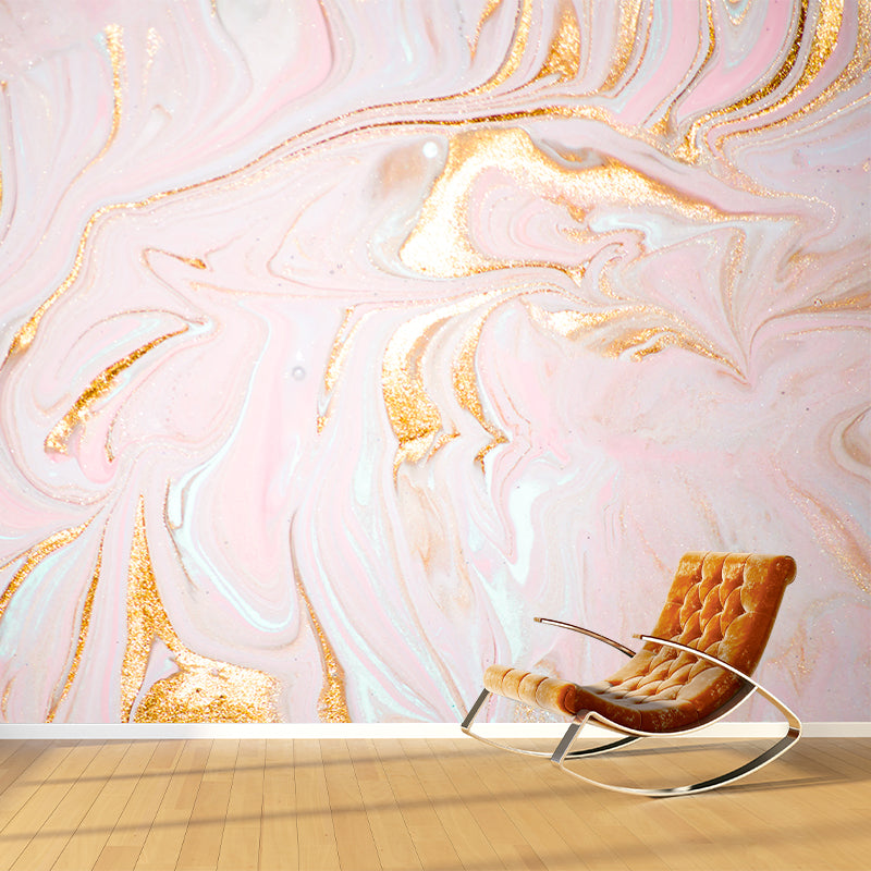 Beautiful Flow Look Mural Wallpaper for Accent Wall, Pink-Gold, Personalized Size