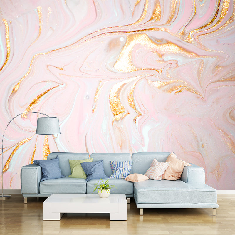 Beautiful Flow Look Mural Wallpaper for Accent Wall, Pink-Gold, Personalized Size
